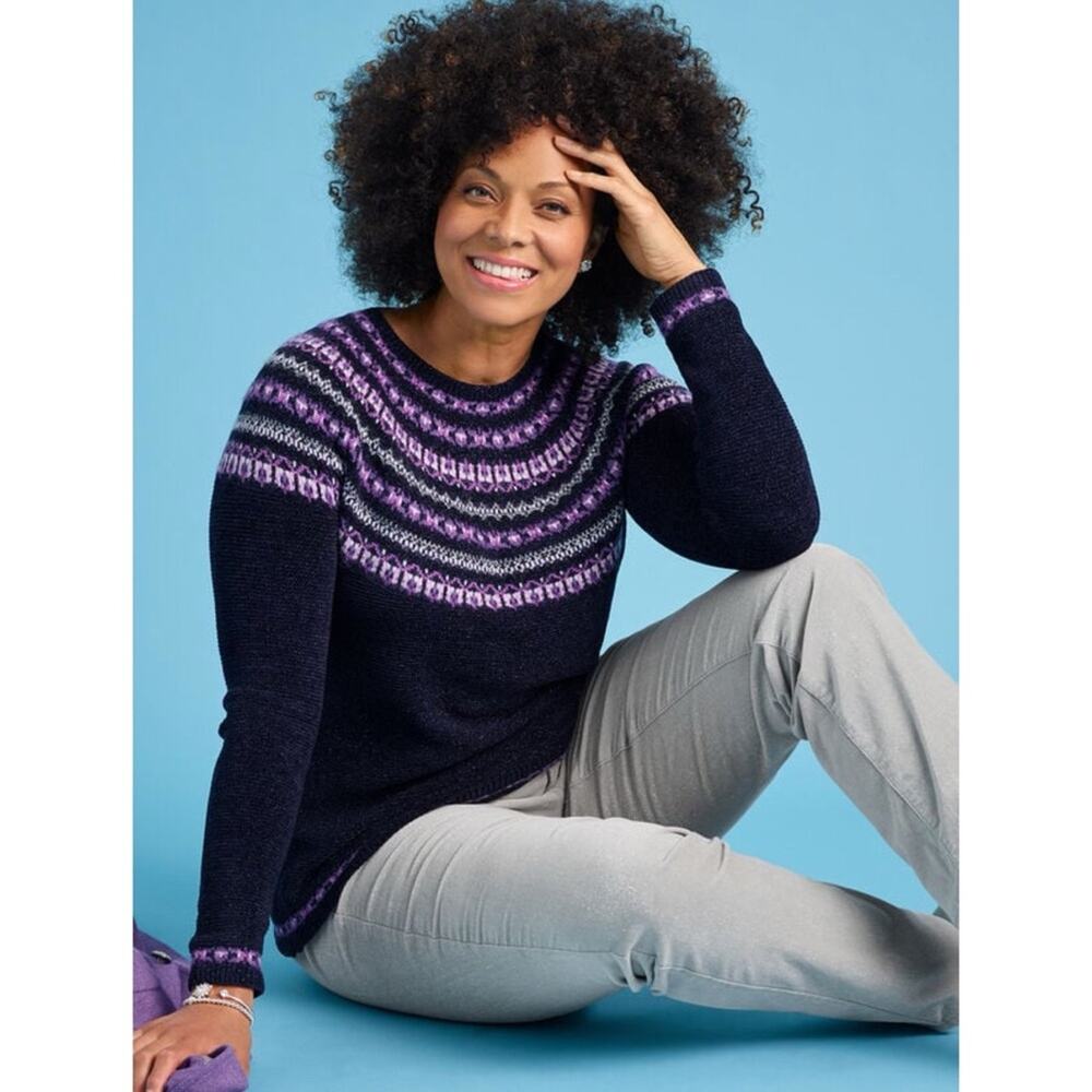 NWT TALBOTS Chenille Yoke Sweater Cheerful Fair Isle
